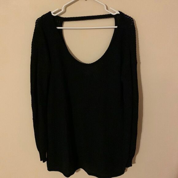Show Me Your MuMu oversized black Long Sleeve Open Back knit sweater - Picture 1 of 9